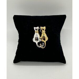 Anne Klein II Vintage Gold-tone & Silver-tone Cat Brooch Pin With Rhinestone Acc